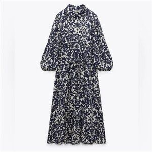 Zara Belted Printed Midi Dress | Large